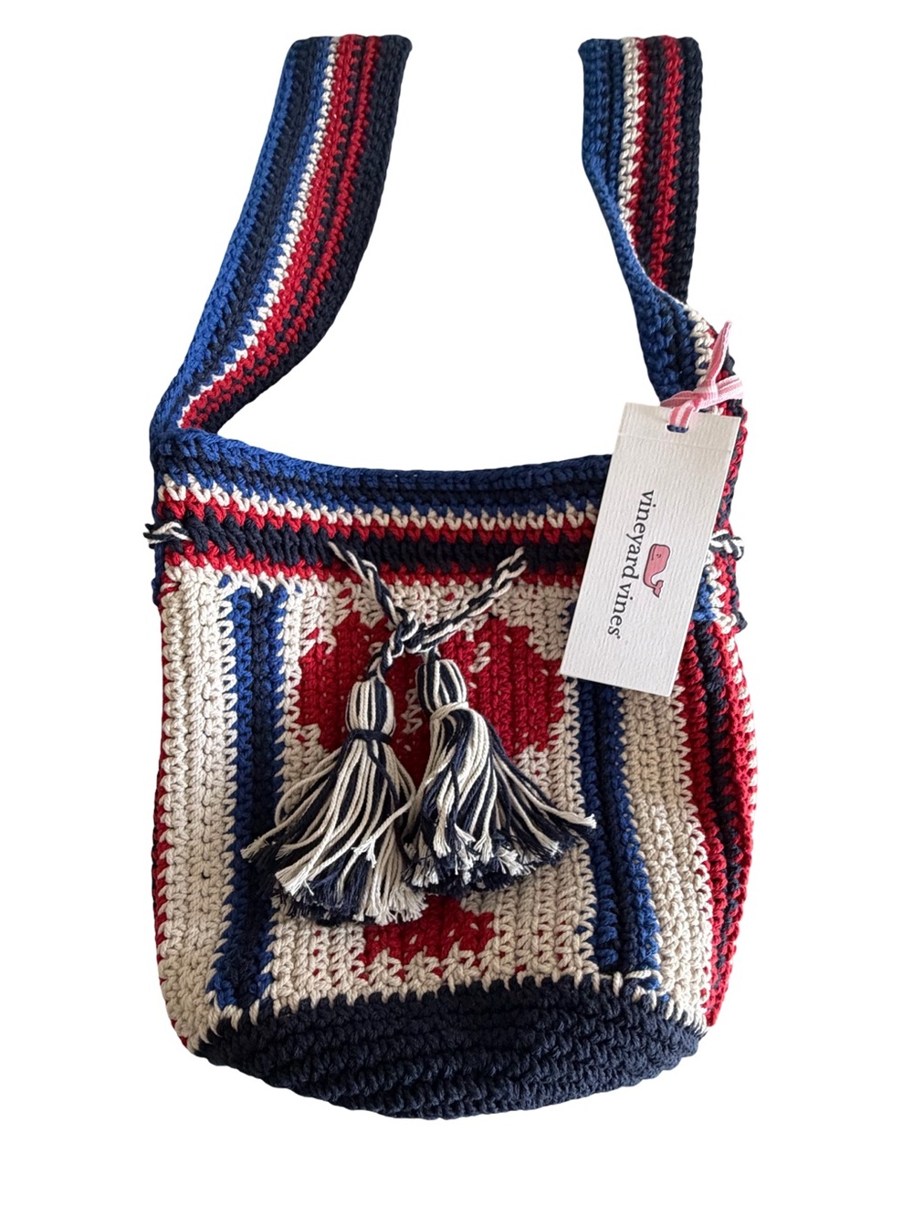 NWT Vineyard Vines Crochet Lobster Bucket Shoulder Bag Americana Red White Blue - Picture 7 of 13